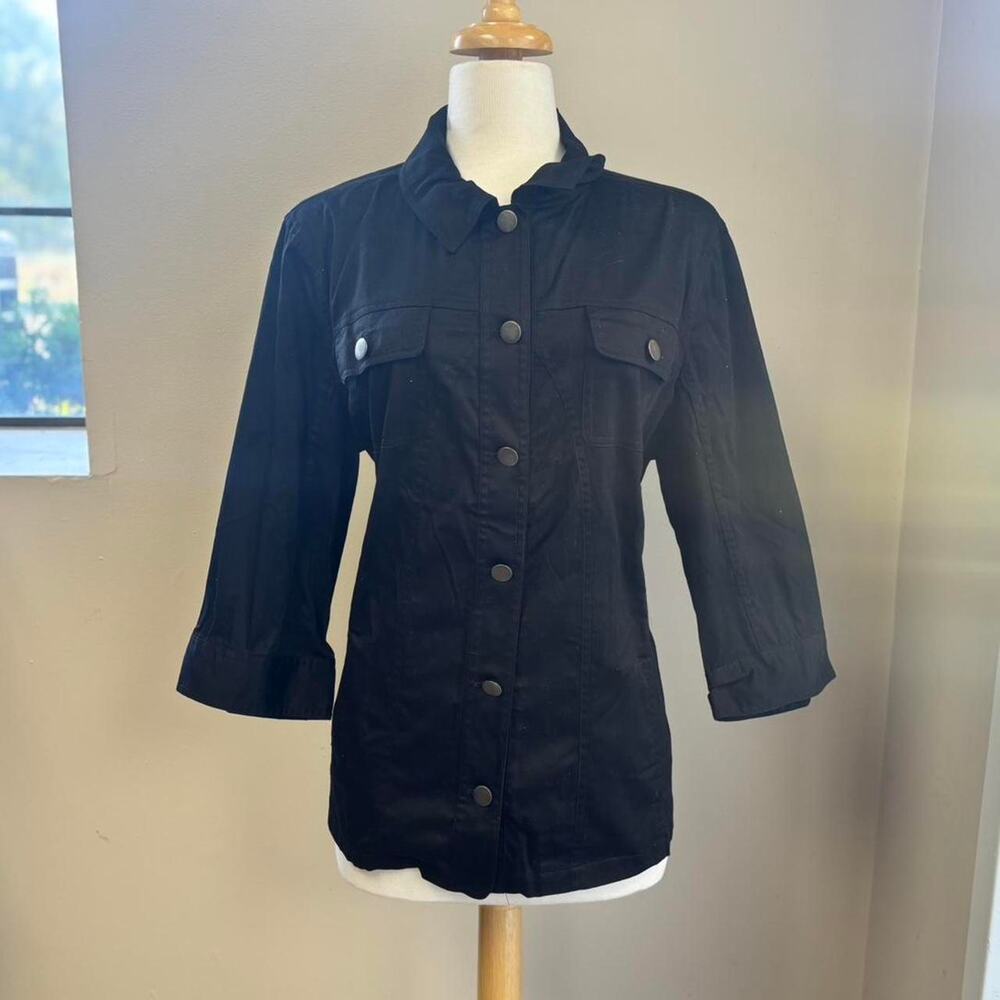 CJ Banks Solid Black Button Up Collared Long Sleeved Jacket w/ Pockets Sz 1X NWT